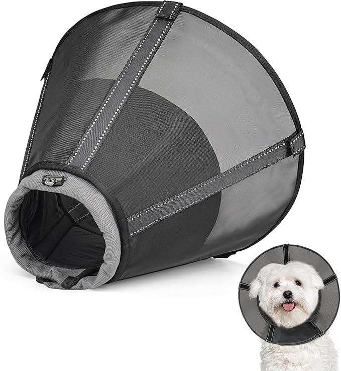 Dog Cone Collar to Stop Licking: Soft Mesh Recovery Collar After Surgery with Detachable Pad, Elizabeth Cone Alternative for Large Medium, Small Dogs, Normal Eating and Drinking (M, Black Mesh)