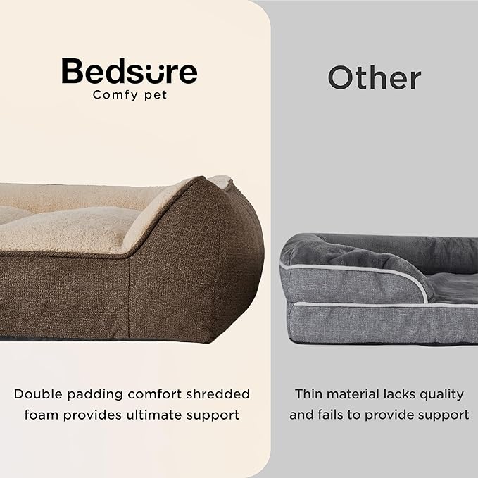 Bedsure XL Pro Orthopedic Dog Beds Large Sized Dog - Extra Thick Supportive Dogs Couch with Waterproof Washable Cover, Extra Large Comfort Pet Bed Sofa with Soft Sherpa and Nonskid Bottom, Brown