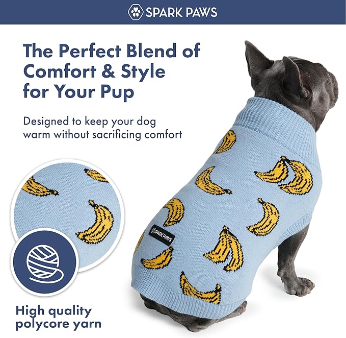 Spark Paws Knit Dog Sweater – Ultra Soft Warm Winter Dog Sweater for Small, Medium & Large Dogs – Stretch Fit Pet Sweater for French Bulldog, Pitbull, Girl & Boy Dogs Jacket, (Banana,M)