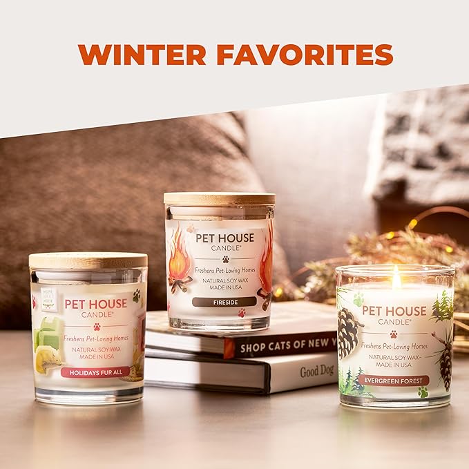 One Fur All Pet House Christmas Candles, Long Lasting, Clean Burning, Soy Wax Scented Candles for Pet Odor, Evergreen Forest