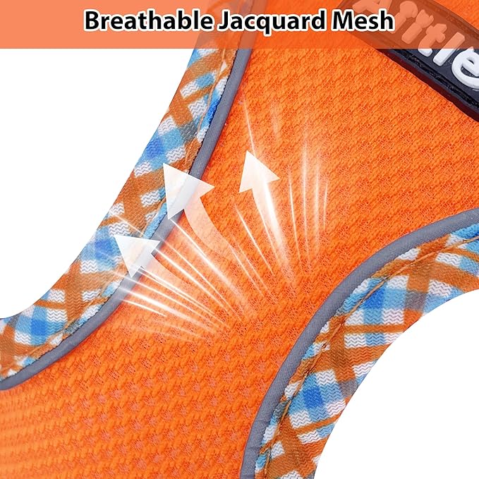 AIITLE Teacup Puppy Harness with Leash - Adjustable Soft Vest with Magic Tape & Reflective Safety Strips, Easy-Put-On for Poodles, Pomeranians - Gym, Hiking, Travel (Orange, S)