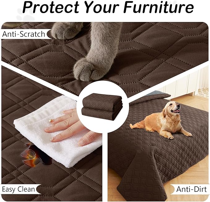 hyha Waterproof Dog Bed Blanket, Soft Pet Blankets, Waterproof Couch Cover for Dogs, Reversible Sofa Covers Washable for Furniture (68x82 Inch, Chocolate/Dark Grey)