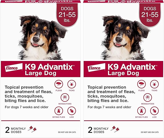 K9 Advantix Flea, Tick & Mosquito Prevention for Dogs 21-55 lbs. | Flea Drops for Large Dogs | Apply Monthly | 2 Treatments (Pack of 2)