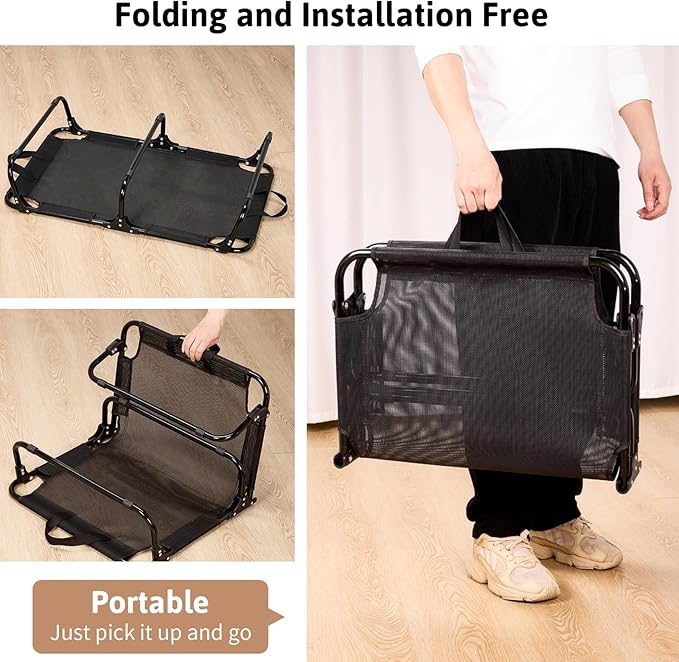 Foldable Elevated Dog Bed, 43"x23"x7"Raised Pet Bed with No Setup, Outdoor DogBed with Breathable Mesh, No-Slip Feet Camping Dog Cots Bed for Large Sized Dogs, Black