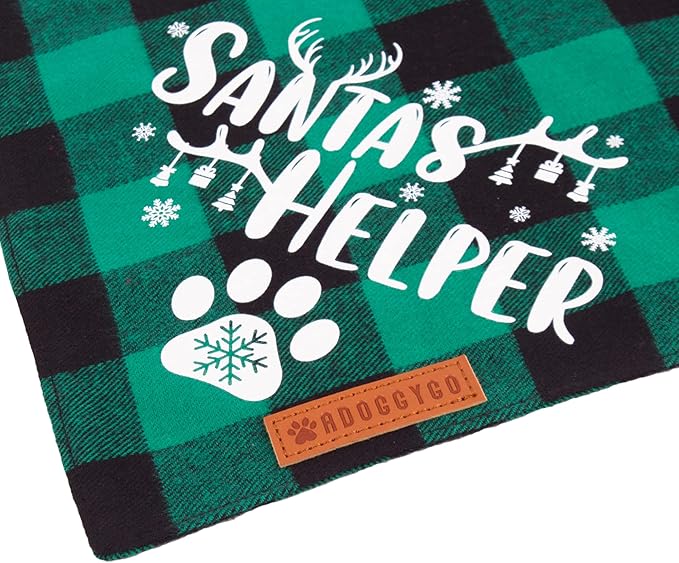 ADOGGYGO Christmas Dog Bandanas, Red Green Plaid Dog Scarf Bib, Premium Cotton Fabric, Multiple Sizes, Merry Christmas Bandanas for Small Dogs (Small)