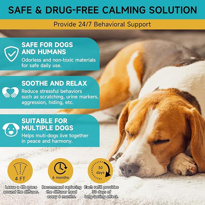 Dog Calming Diffuser Refills - Dog Pheromones Calming Diffuser for Dogs Relieve Anxiety & Stress, 2-Month Supply Dog Pheromone Diffuser Refills (Fits All Common Diffuser Heads)