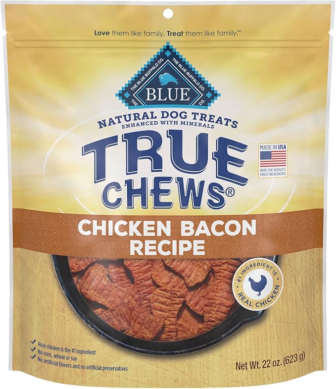 Blue Buffalo True Chews Dog Treats, Made in The USA with Natural Ingredients, Chicken Bacon Recipe, 22-oz Bag