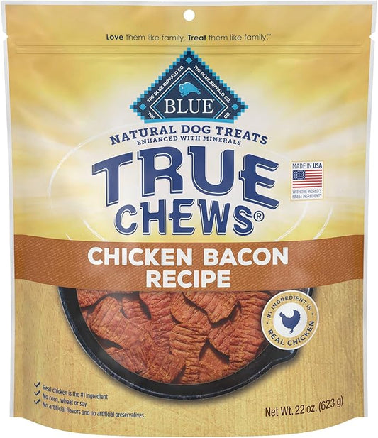 Blue Buffalo True Chews Dog Treats, Made in The USA with Natural Ingredients, Chicken Bacon Recipe, 22-oz Bag