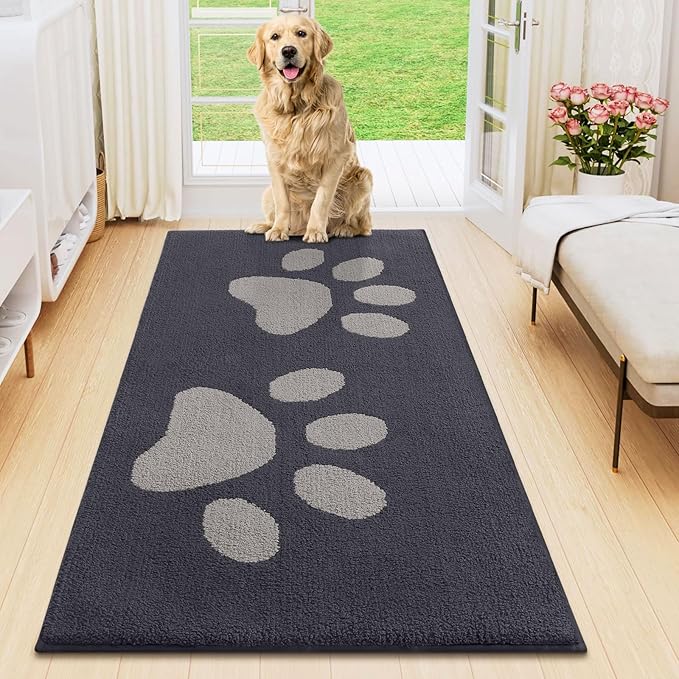 Smiry Dog Door Mat for Muddy Paws 47x24, Dirt Trapper Non Slip Washable Indoor Doormats, Absorbent Entryway Carpet for Inside Floor, Dark Grey