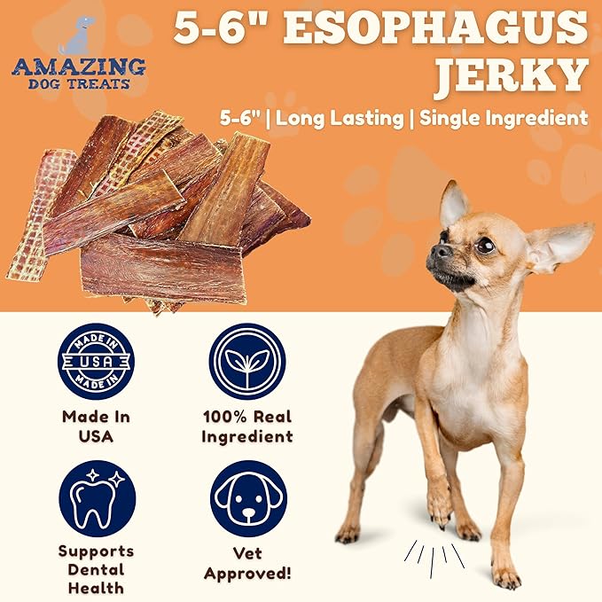 Amazing Dog Treats - Beef Esophagus Jerky for Dogs (5-6 Inch - 25 Pc/Pack) - Gullet Dog Chews