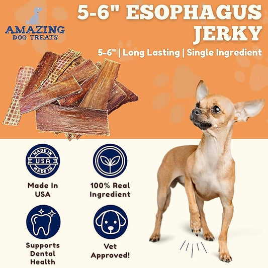 Amazing Dog Treats - Beef Esophagus Jerky for Dogs (5-6 Inch - 25 Pc/Pack) - Gullet Dog Chews