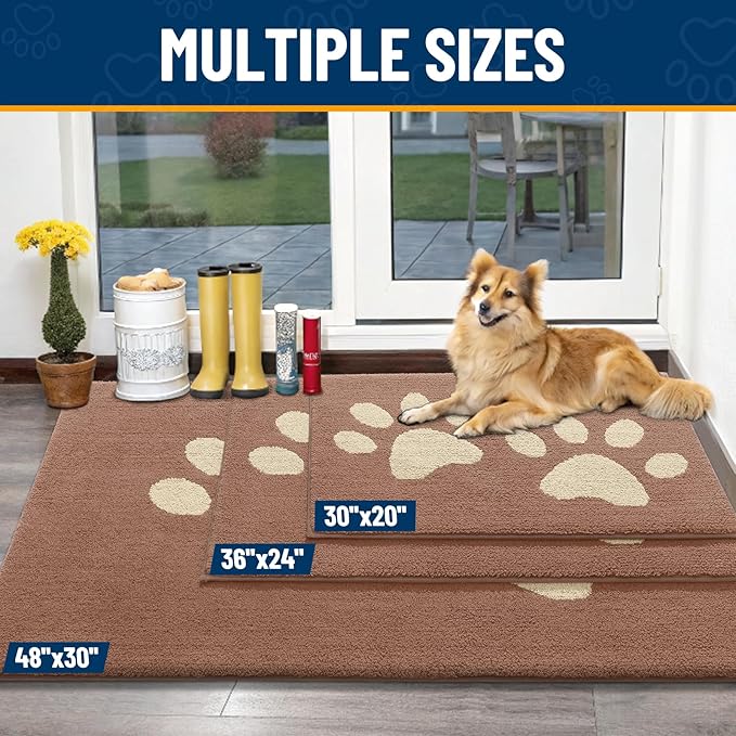 Smiry Dog Door Mat for Muddy Paws 30x20, Dirt Trapper Non Slip Washable Indoor Doormats, Absorbent Entryway Carpet for Inside Floor, Camel