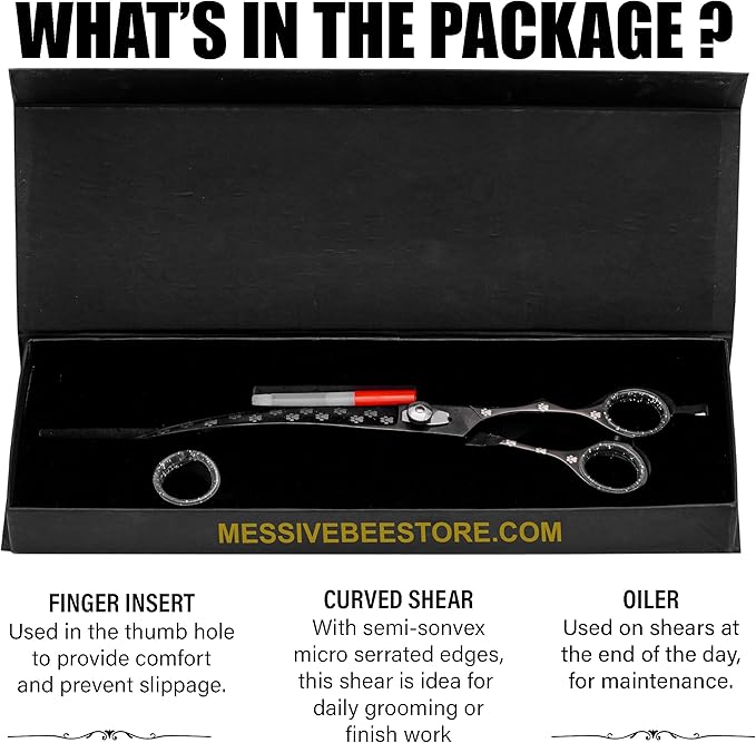 Pet Grooming Scissor Dog Blade scissor Pet Grooming Scissors Dog Hair Cutting Shears with Bag for Professional Right Hand Pet Groomer (Black Curved, 9.0")