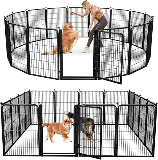 Dog Playpen Outdoor, 40 inch 16 Panels Dog Fence with Extra Wide Gate No-Tripped Pet Playpen Rustproof Dog Pen Indoor Puppy Playpen for Temporary Containment Portable Pet Fence for RV Camping