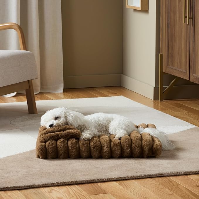 TOWN & COUNTRY LUXE CuddleTown Ribbed Bubble Stripe Pillow Crate Mat Pet Bed, Machine Washable Cover, Soft & Calming, Non-Slip Bottom, Brown, Extra Small 23"x17"x3"