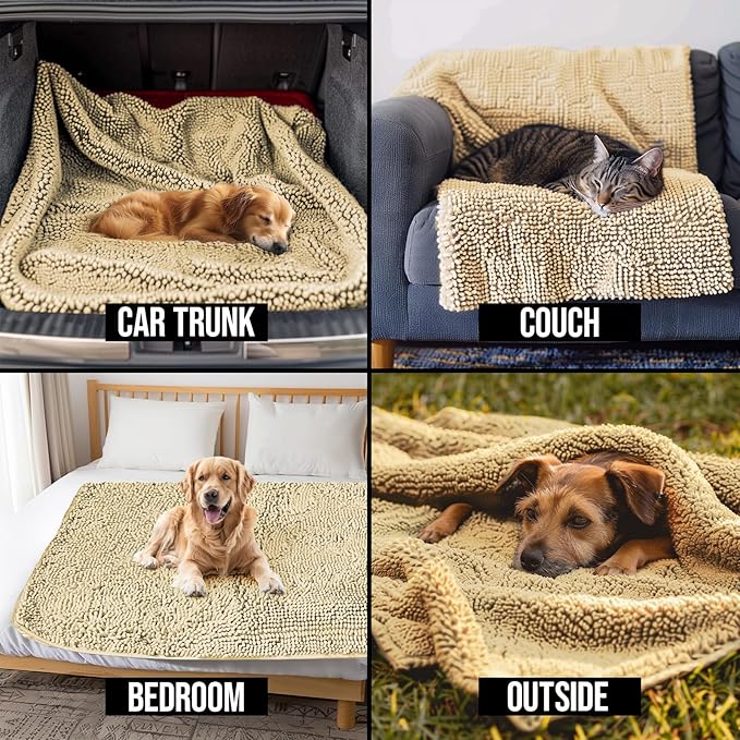 Muddy Mat® Dog Blanket - Chenille Water Absorption Blanket for Bed & Couch Cover for Dogs Washable, Anti-Slip Soft and Durable Furniture Protector for Dogs - Beige 29"x40"