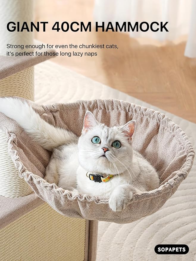 Maine Coon Cat Tree for Indoor Cats Large Adult,Modern Cat Tower for Extra Large Cats 20 lbs+,Heavy Duty Cat Tree with Sisal Scrathing Post,Hammock,Perch,Condo,Bed (Beige)