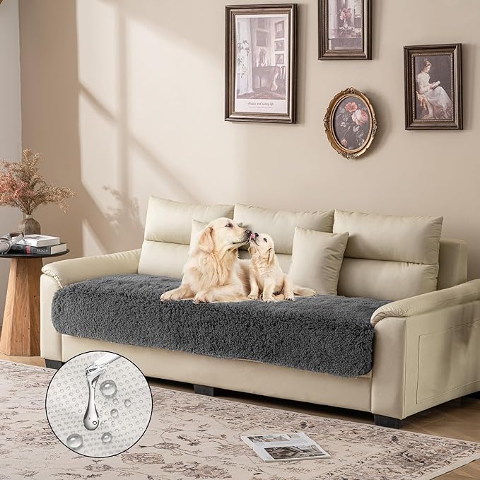 Dogs/Cats Bed Mats, Dog Pad Washable Removable Couch Cover with Anti-Slip Back, Plush Long Fur Mat, Perfect for Small, Medium and Large Dogs.(Dark Gray, 30"x80")