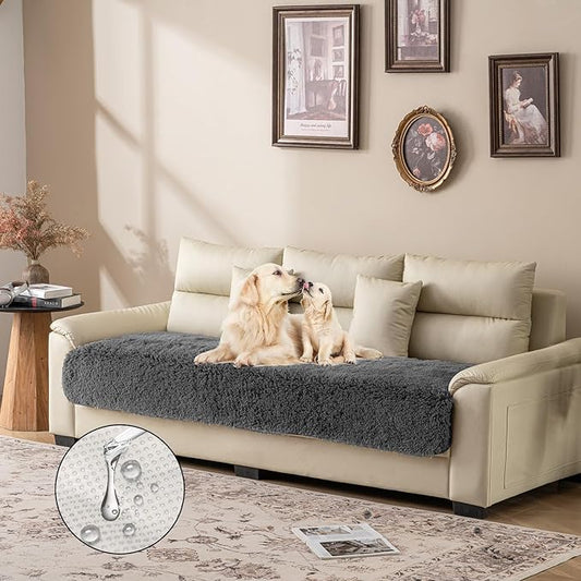 Dogs/Cats Bed Mats, Dog Pad Washable Removable Couch Cover with Anti-Slip Back, Plush Long Fur Mat, Perfect for Small, Medium and Large Dogs.(Dark Gray, 30"x70")