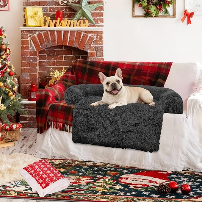 GGIB Calming Dog Bed Christmas Throw Blanket Fluffy Plush Dog Mat Furniture Protector Decoration Holiday Throw for Sofa Couch Cover for Large Medium Small Dogs Cats (Medium, Dark Grey)