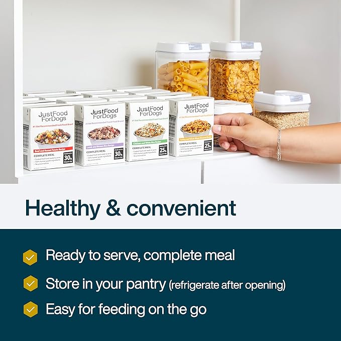 JustFoodForDogs Pantry Fresh Wet Dog Food, Complete Meal or Dog Food Topper, for Sensitive Stomachs, Balanced Remedy Human Grade Dog Food Recipe - 12.5 oz (Pack of 12)