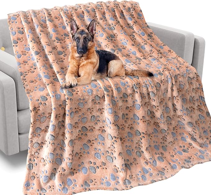 Rezutan Dog Blankets for Dogs - Large & Medium Soft Fuzzy Flannel Pet Blankets for Dogs & Cats, Washable, Reversible Cow Print, Comfortable & Cozy, 60" x 50" (Brown)