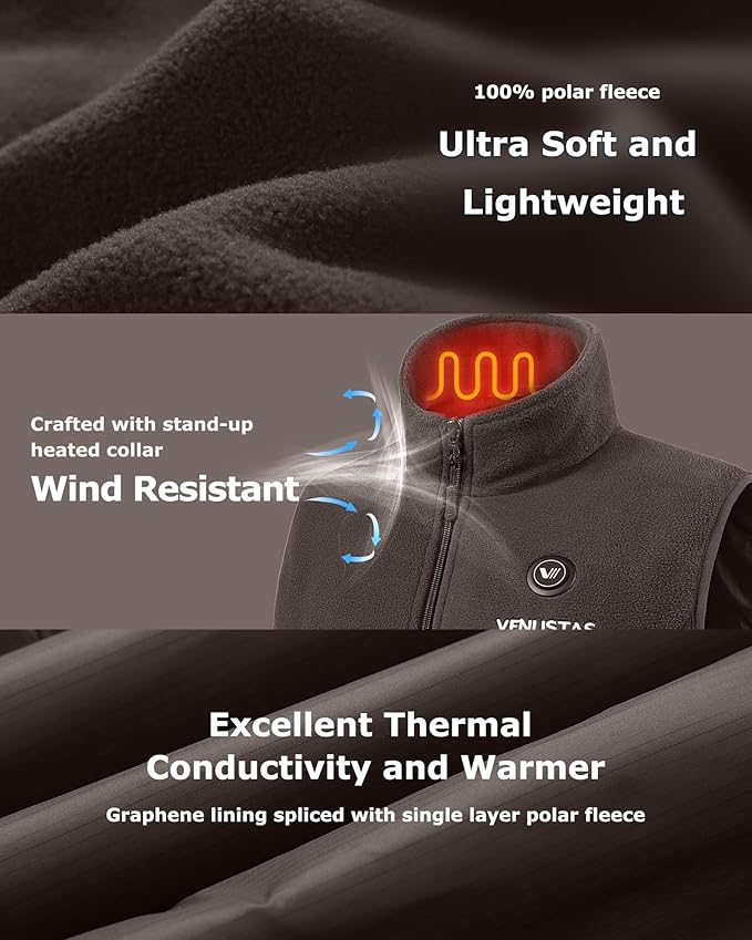 Venustas Men's Fleece Heated Vest with Battery, Lightweight Insulated Electric Vest
