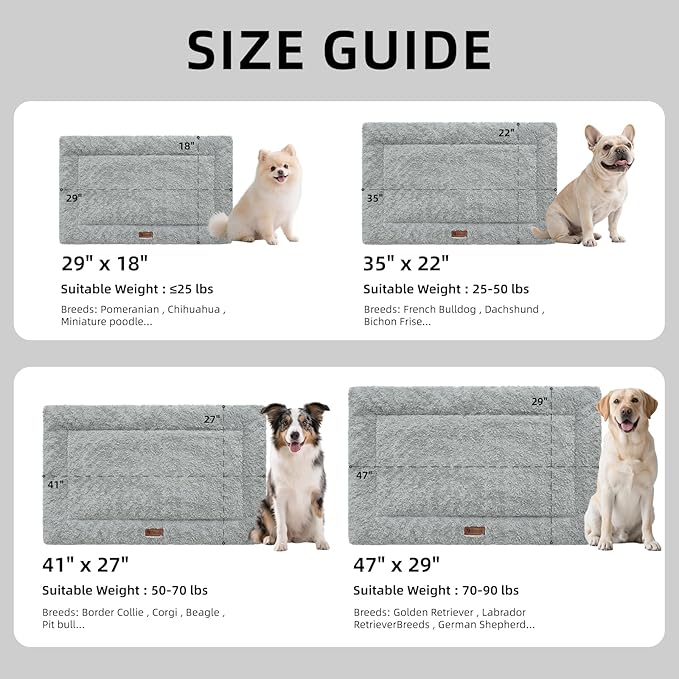 Fluffy Reversible Dog Bed Mat - Ultra Soft & Machine Washable Dog Crate Pad fit for Metal Kennel, Cozy Sleeping Mat, 47" x 29", Light Gray