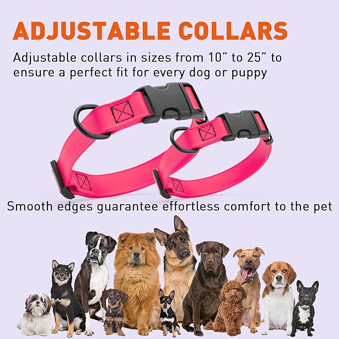 Dogline Durable Biothane Waterproof Collar for Dogs - Odor-Resistant Coated Webbing, Quick-Release Design, Comfortable Adjustable Fit, 5/8" W by 10-14" L, Passionfruit Pink