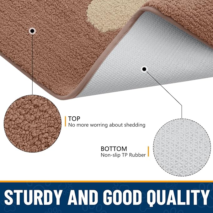 Smiry Dog Door Mat for Muddy Paws 30x20, Dirt Trapper Non Slip Washable Indoor Doormats, Absorbent Entryway Carpet for Inside Floor, Camel