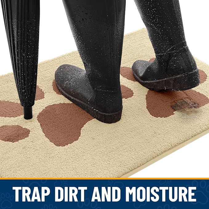Smiry Dog Door Mat for Muddy Paws 30x20, Dirt Trapper Non Slip Washable Indoor Doormats, Absorbent Entryway Carpet for Inside Floor, Light Beige