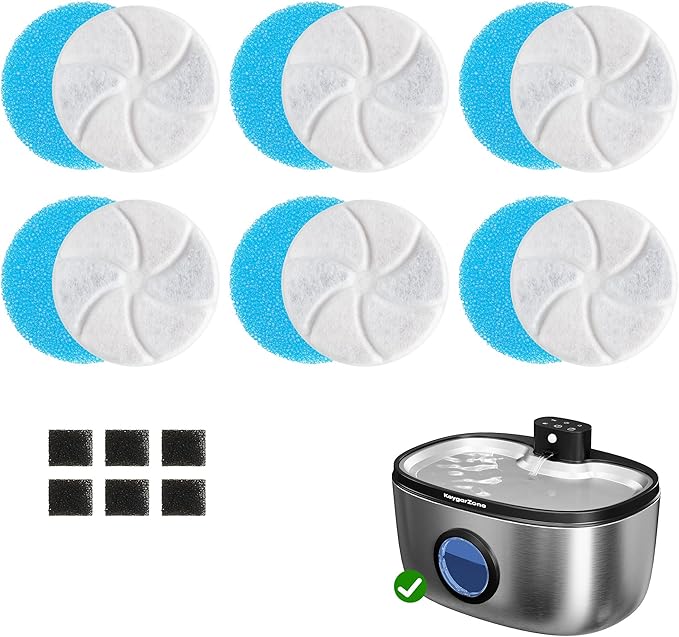 Keygarzone Cat Water Fountain Filter: Replacement for ZCW001, 6 Pack Pet Water Fountain and Pump Filters for Cats & Dogs, 5-Layer Activated Carbon Filters