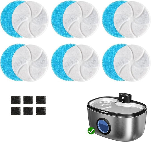 Keygarzone Cat Water Fountain Filter: Replacement for ZCW001, 6 Pack Pet Water Fountain and Pump Filters for Cats & Dogs, 5-Layer Activated Carbon Filters
