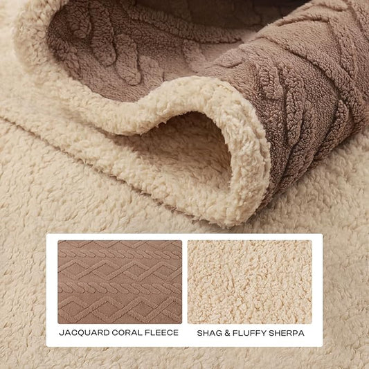 Luciphia Waterproof Pet Blanket, Liquid Pee Proof Dog Blanket for Sofa Bed Couch, Reversible Sherpa Fleece Furniture Protector Cover for Small Medium Large Dogs Cats, Khaki Queen Size（90" x 82"）