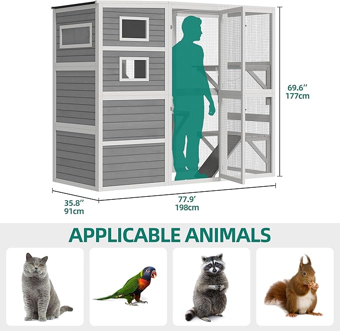 YITAHOME Large Cat Catio 4 Tiers Outdoor Cat Enclosures for Indoor Cats 77.9" Walk in Cats Cage with Weatherproof Roof, 3 Resting Rooms, Scratcher Ramp & Space Capsule Bed, 5 Windows