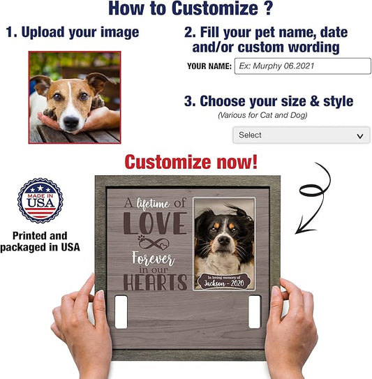 Personalized Dog Picture Pet Loss Sign Frames with Name Photo Keepsake Wood Memorial for Tabletops Remembrance for Dog Passing Away Sympathy Funerary Supplies for Pet Lovers