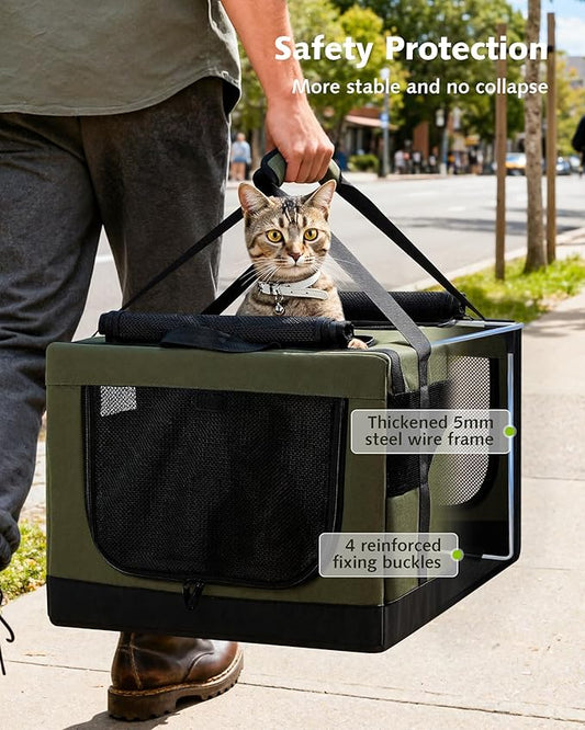Pecute Cat Carrier for 2 Cats,Collapsible Soft Cat Carrier for Small to Medium Cat,can Hold 20lbs+ for Two Kitty Puppy,Stable and Secure Framework Design,Extra Large Dog Carrier for Travel,Green