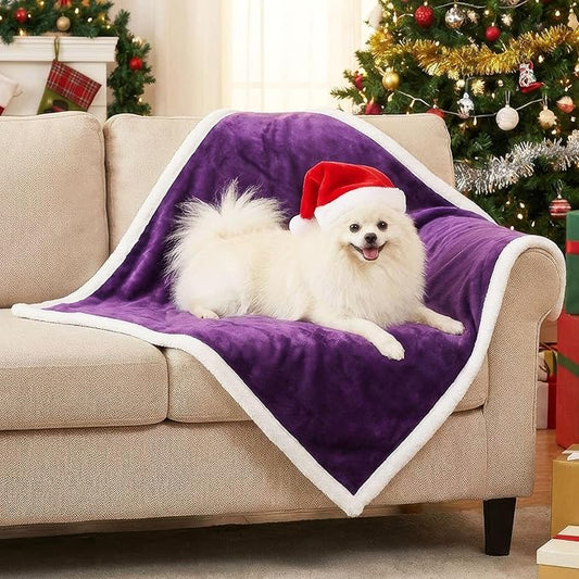 Waterproof Dog Blanket for Small Dog–Double Sided Washable Cat Puppy Blanket, Soft, Warm, Pet Throw Essentials, Purple White M(40×28)"