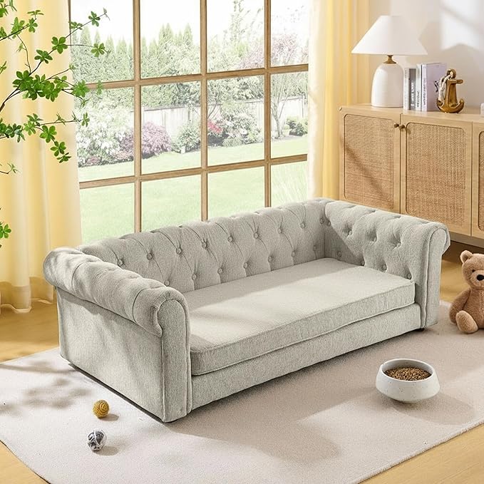 Dog Sofa Couch for Medium to Large Dogs, 55" Memory Foam Pet Sofa Couch with Washable Fabric, Durable Elevated Dog Bed with Legs, Removable Cushion for Medium and Large Dogs, Beige