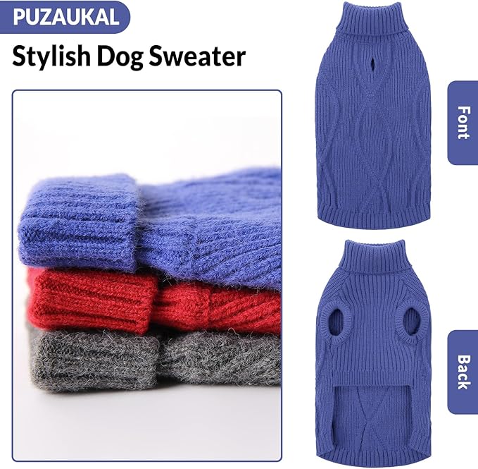 Dog Sweater Pullover, Cable Knit Dog Christmas Sweater, Dogs Sweaters for Small Medium Large Dogs with Harness Hole,Puppy Sweaters Boy Or Girl(Blue,L)