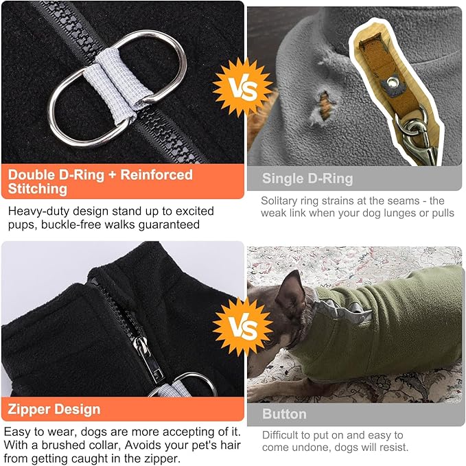 BEAUTYZOO Dog Fleece Vest Sweater Winter Jacket Zip Up Warm Pullover Step-in Dog Clothes with D-Ring Leash Cold Weater Reflective Coat Hoodie for for XS S M Dogs Puppy Cat Boy or Girl, Black Medium