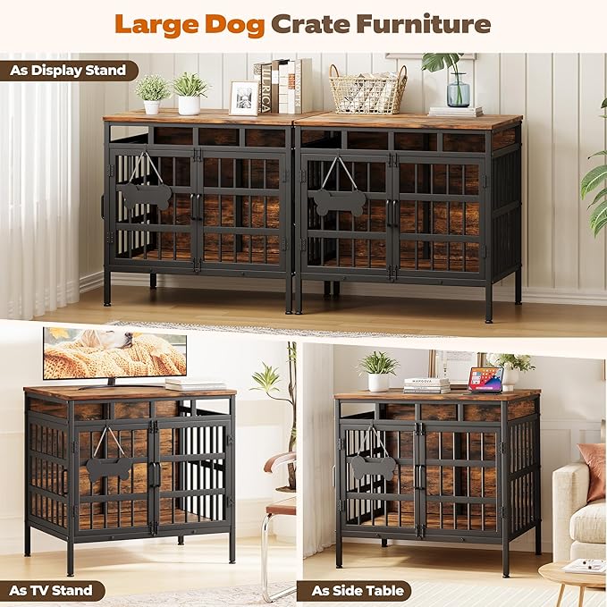 29 Inch Dog Crate Furniture, Heavy Duty Dog Kennel for Small or Medium Dogs, Double Doors Indoor Decor Pet House Cage, Anti Escape Wooden Dog Cage with Name Tag End Table, TV Stand, Brown