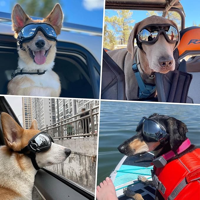 PETLESO Dog Goggles Large Breed, Large Dog Sunglasses Eye Protection for Dogs Windproof Goggles for Medium Large Dog Riding Biking Driving, Black