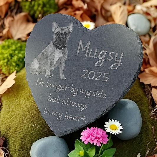 Pet Memorial Stone with Photo, Dog Memorial Gifts for Loss of Dog, Personalized Pet Memorial Gifts, Pet Loss Gift - Always in My Heart（Heart）