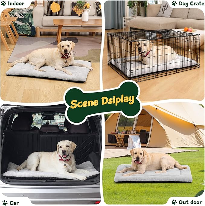Washable Dog Crate Pad, Ultra Soft Dog Bed for Large Dogs, Anti-Slip Kennel Pad for Dogs Cozy Sleeping Mattress, Travel Flat Pet Beds for Indoor & Outdoor Pet (42" x 28", Grey