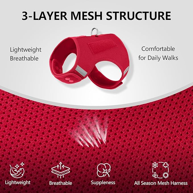 Dog Harness for Puppy – Adjustable Reflective Easy Put On Soft Mesh Vest for Small Dogs with 2 Patches (Burgundy Red,XXS)
