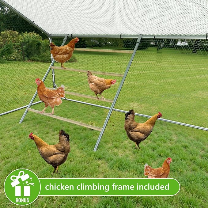 Large Metal Chicken Coop,Chicken Run for Yard with Feeding Door,Walk-in Chicken Pen,Outdoor Poultry Cage with Anti-UV Cover,Duck Rabbit House
