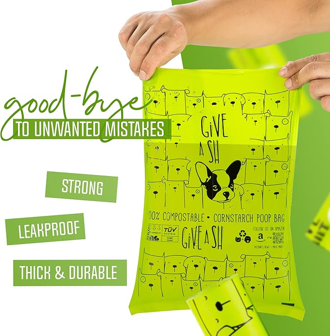 100% Certified Home Compostable Dog Poop Bags - 10% to Charity - ASTM D6400 & EN 13432 Compliant - 120 x Plant Based Compostable Poop Bags (8 Rolls)
