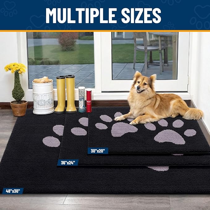 Smiry Dog Door Mat for Muddy Paws 30x20, Dirt Trapper Non Slip Washable Indoor Doormats, Absorbent Entryway Carpet for Inside Floor, Black and Grey