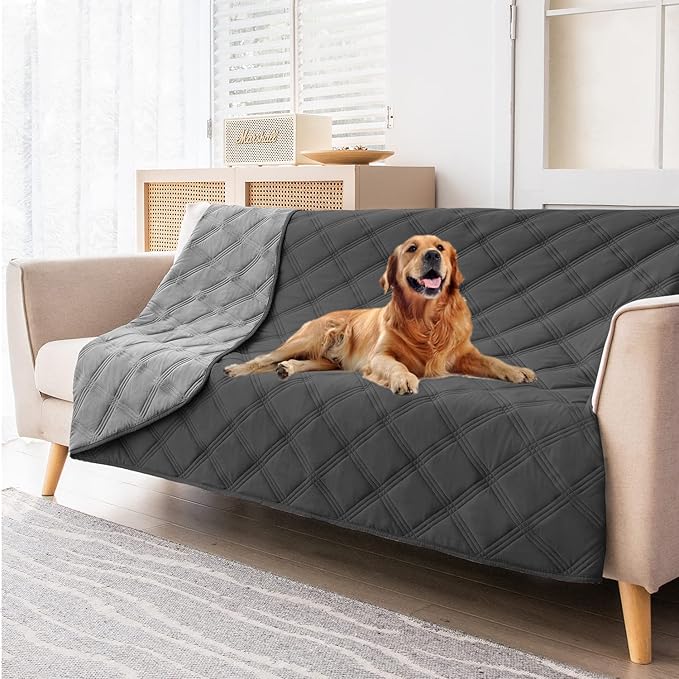 fuguitex Waterproof Dog Blanket Reversible for Small Dogs Resistant Leakproof Washable Couch Cushion Bed Protector Cover for Indoor Furniture Pet Friendly（30"*90",Dark Grey+Grey